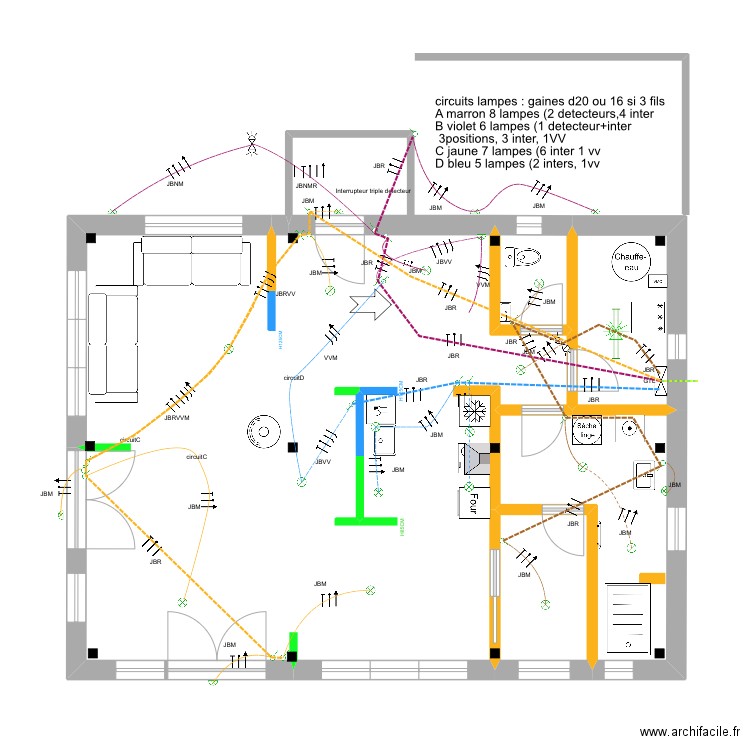 Tib& Marie circuits eclairage. Plan de 5 pièces et 88 m2