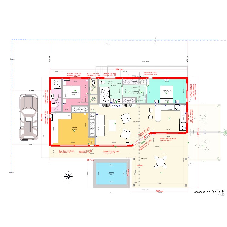 la Balinaise Lynda. Plan de 26 pièces et 241 m2