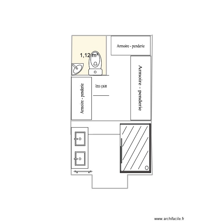 salle de bain et dressing dimensions actuelles . Plan de 1 pièce et 1 m2