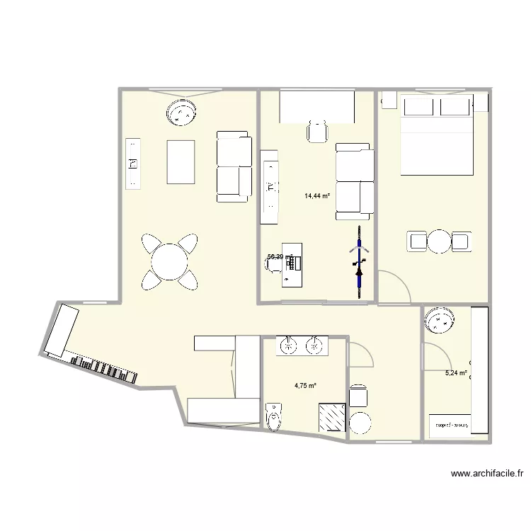 Plan modifi&eacute;3. Plan de 4  et 75 m²