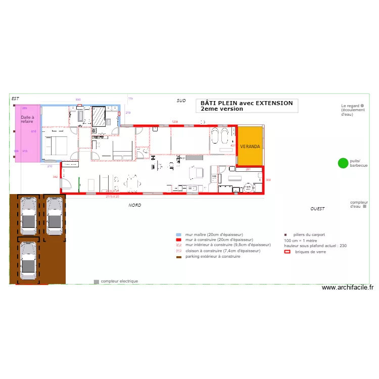 B&acirc;ti PLEIN avec extension 2eme version. Plan de 