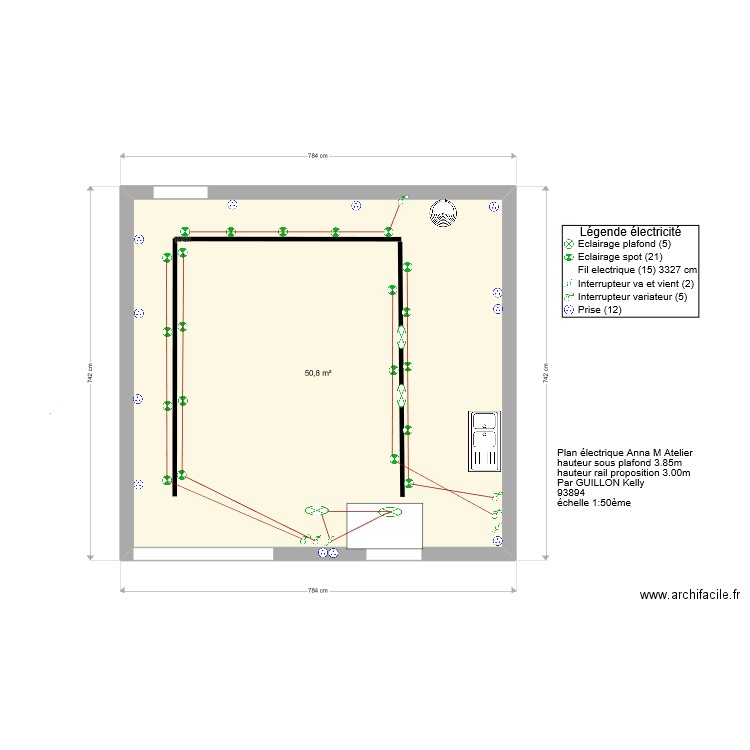 plan electrique schema. Plan de 1 pièce et 51 m2