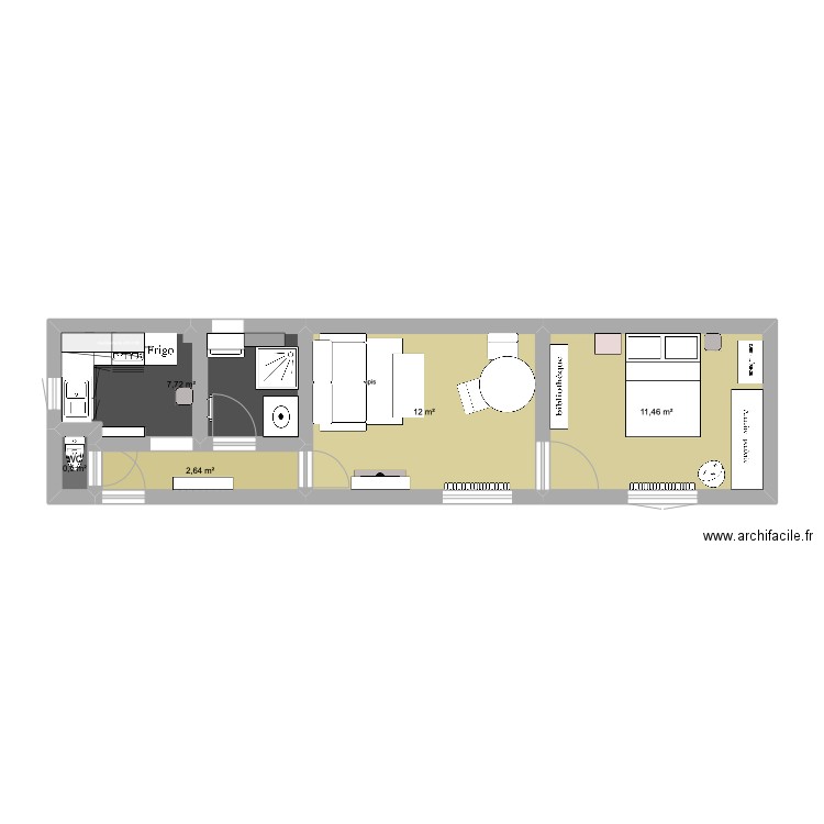 abbé. Plan de 5 pièces et 34 m2