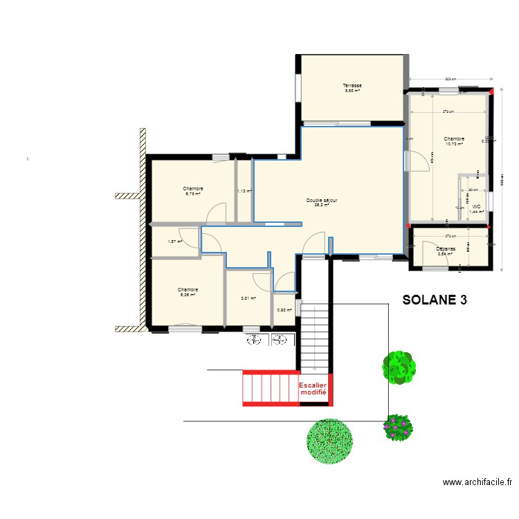 escalier dessus 1. Plan de 14 pièces et 71 m2