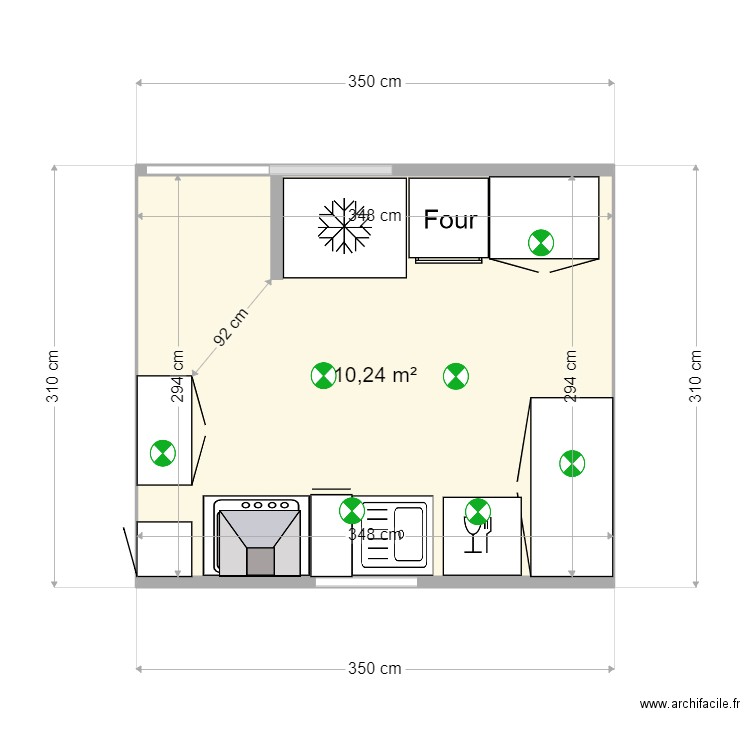 cuisine penty. Plan de 1 pièce et 10 m2