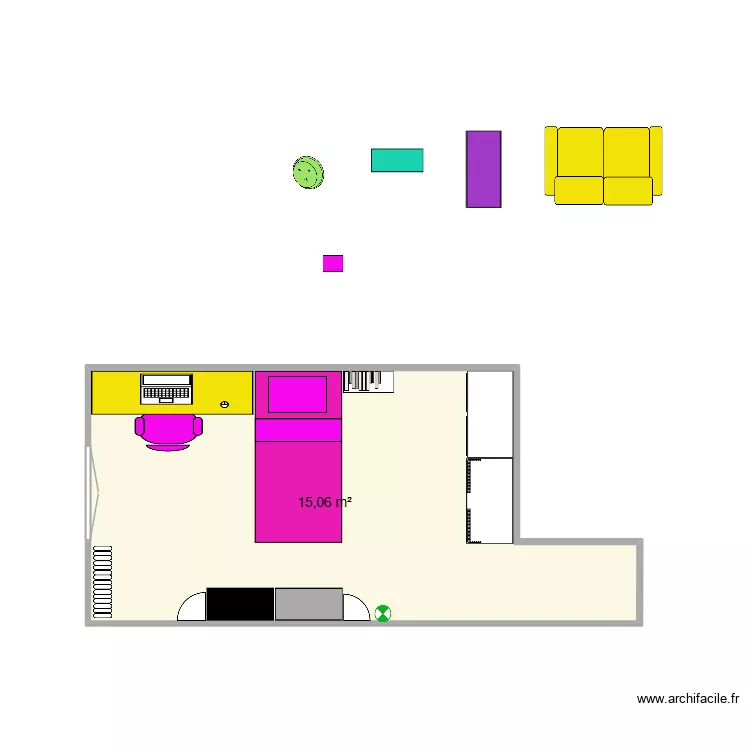 Chambre de Ma&euml;lis. Plan de 1  et 15 m²