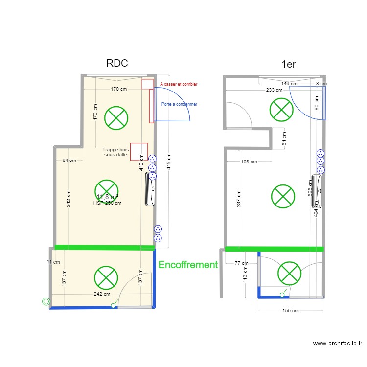 ADF RDC. Plan de 1 pièce et 12 m2