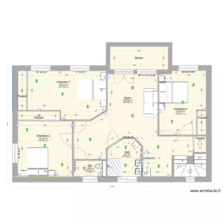 Cotations 1er &eacute;tage Projet 9. Plan de 