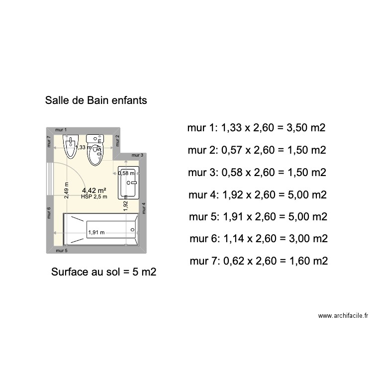 SDB Enfants Appt 5 Bab Al Irfane. Plan de 1 pièce et 4 m2