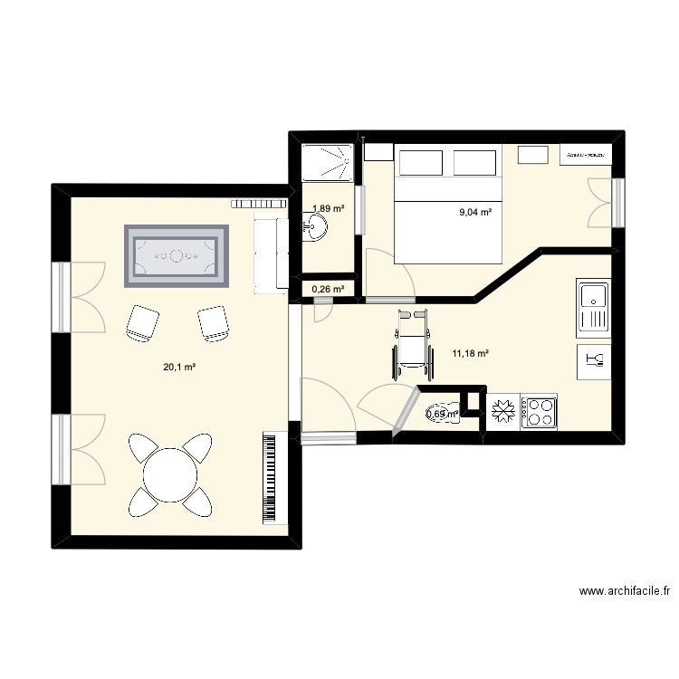 archifacile2. Plan de 6 pièces et 43 m2