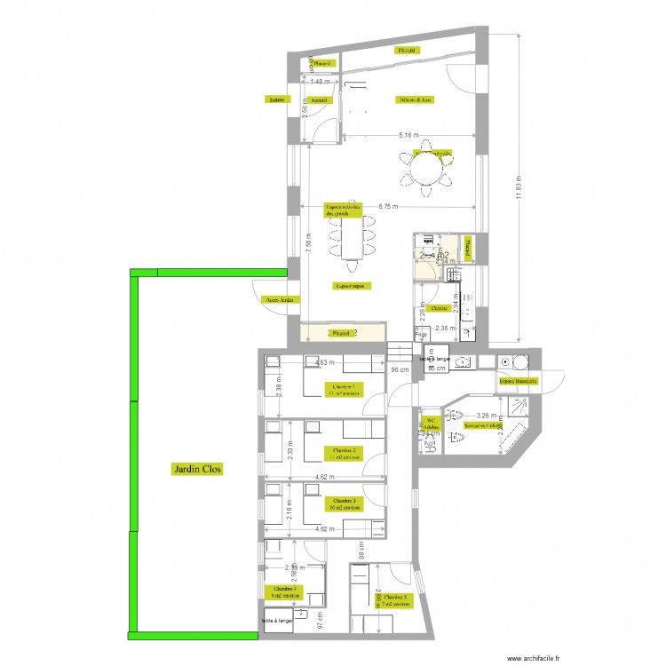 MAN projet 5 bis aménagé avec Cotation. Plan de 0 pièce et 0 m2