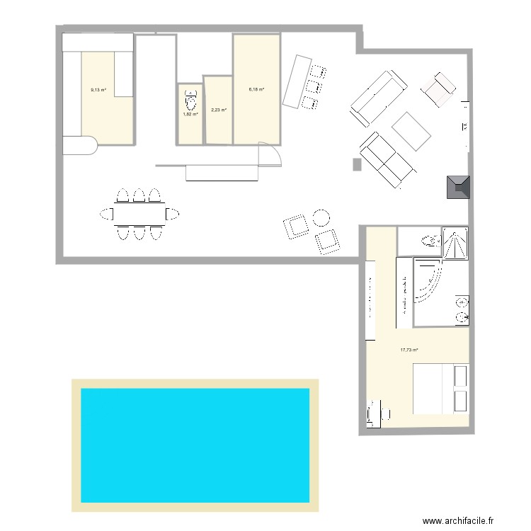 extension . Plan de 5 pièces et 37 m2