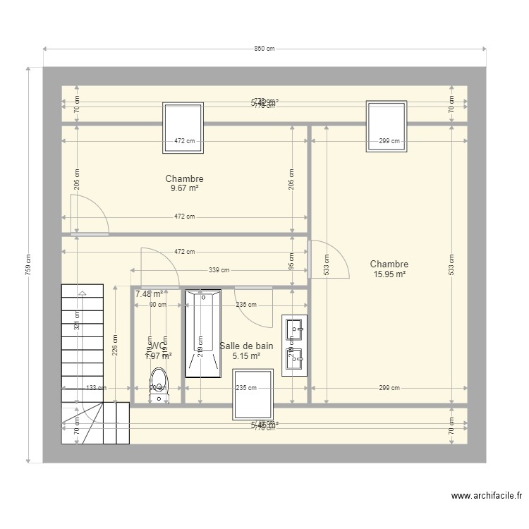 blin etage. Plan de 7 pièces et 51 m2