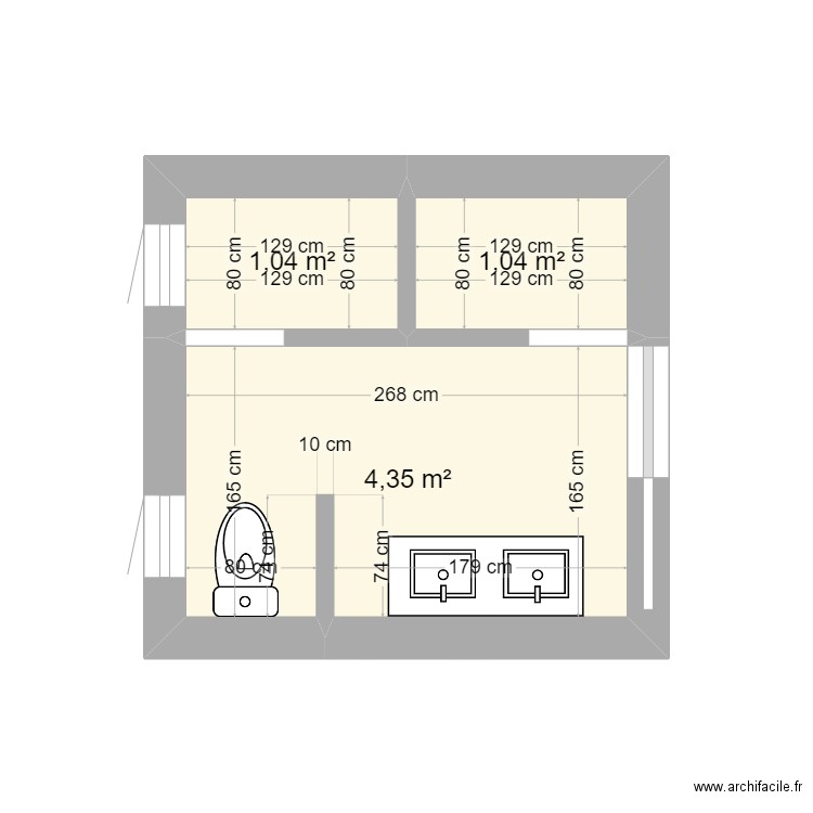 sdb1. Plan de 3 pièces et 6 m2