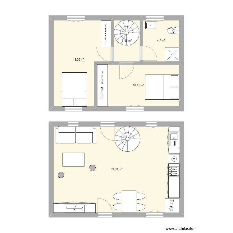 Aubas Porcherie. Plan de 5 pièces et 65 m2