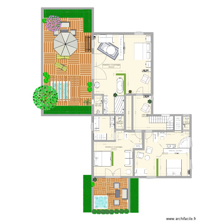 Etage villa Après. Plan de 8 pièces et 223 m2