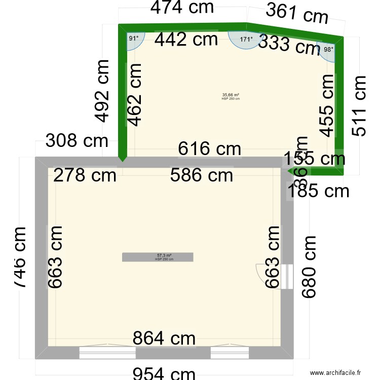 Huez Christopher. Plan de 2 pièces et 93 m2