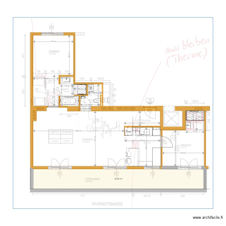 Vivenotgasse plan avec cotations. Plan de 0 pièce et 0 m2