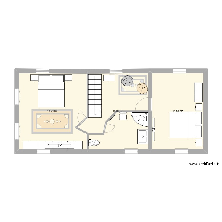 Maison étage. Plan de 3 pièces et 50 m2