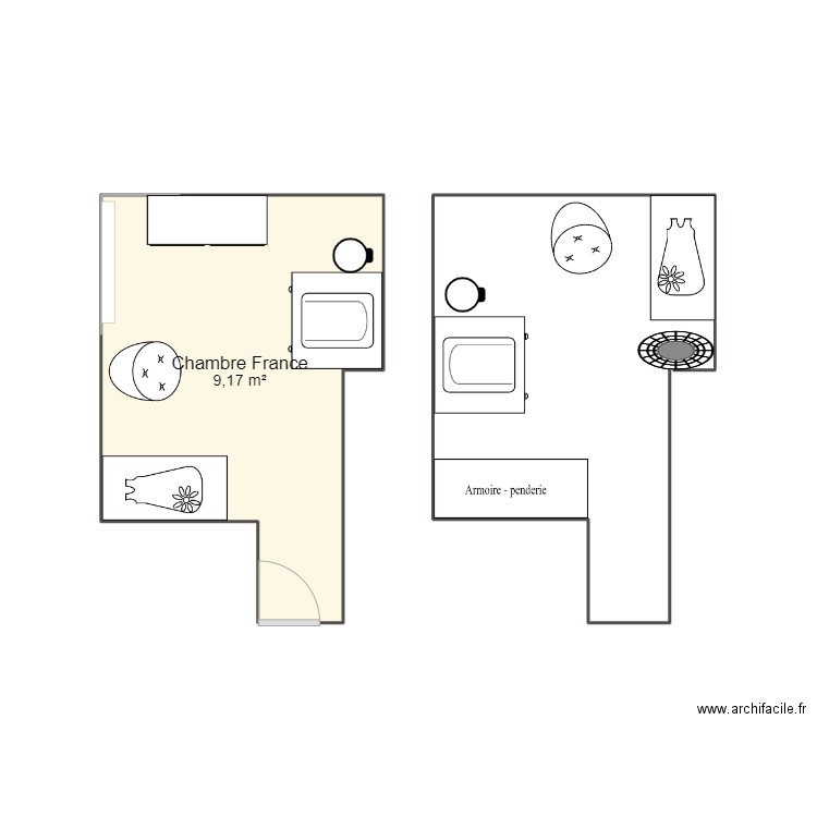 ChambreFrance.. Plan de 1 pièce et 9 m2