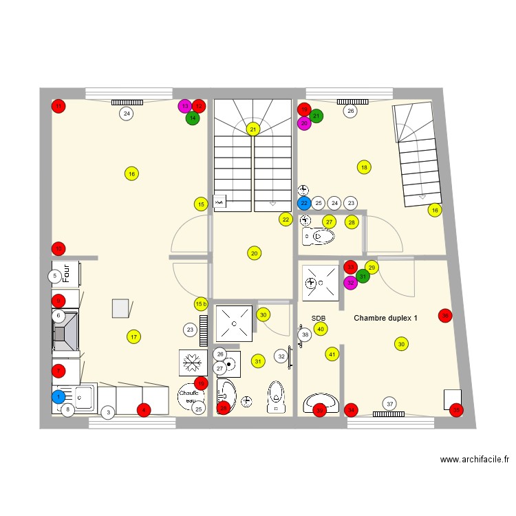 Electricité duplex étage. Plan de 0 pièce et 0 m2