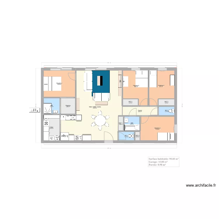 120 m2 RECTANGLE . Plan de 