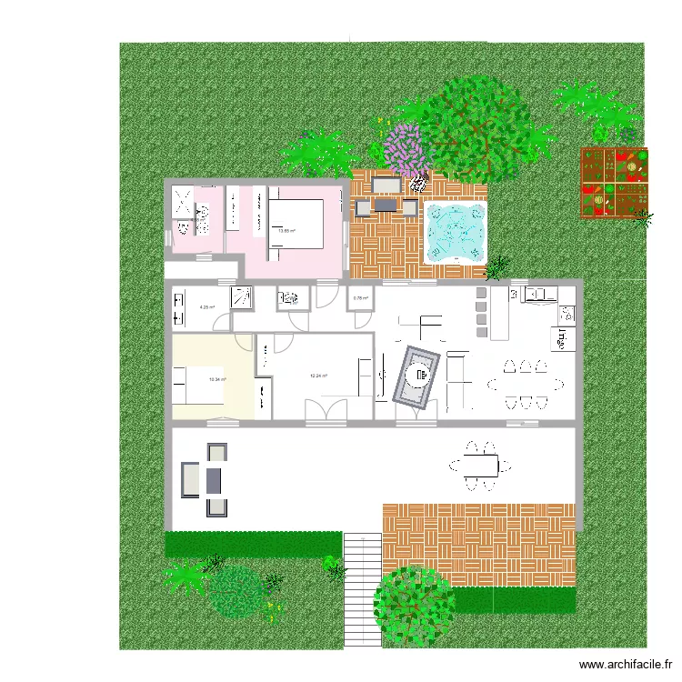 Maison sainte marie avec 3 chambres. Plan de 