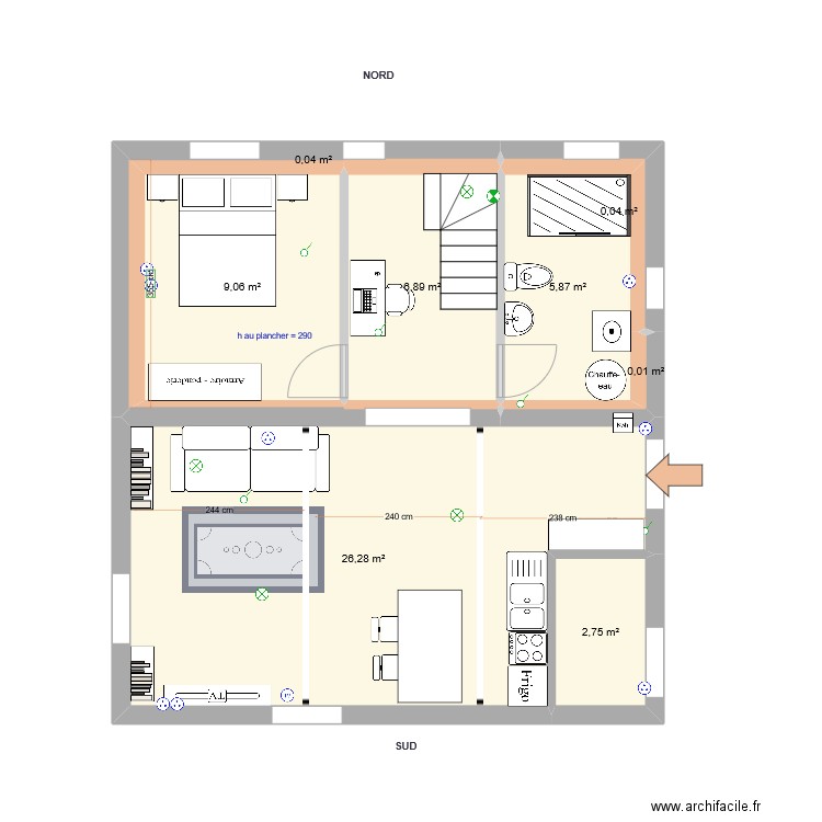Etable Laiterie Pinceloup Option2. Plan de 8 pièces et 51 m2