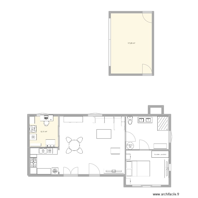 maison 2. Plan de 2 pièces et 23 m2