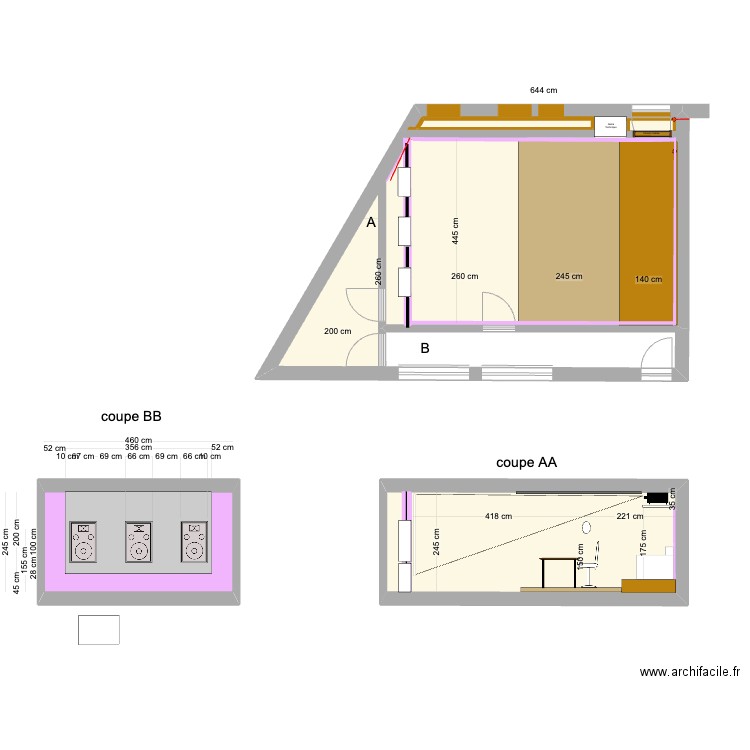 Bierges - Montage_son - Pour métré parquet. Plan de 3 pièces et 63 m2