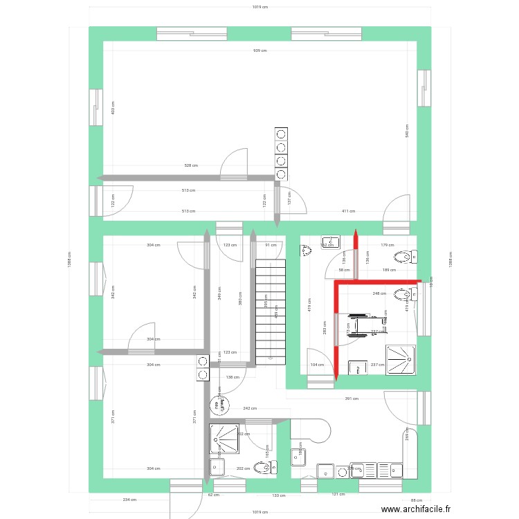 Caro RdC sanitaire sans casser. Plan de 0 pièce et 0 m2