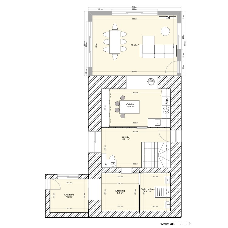 R.D.C Agrandissement. Plan de 6 pièces et 84 m2