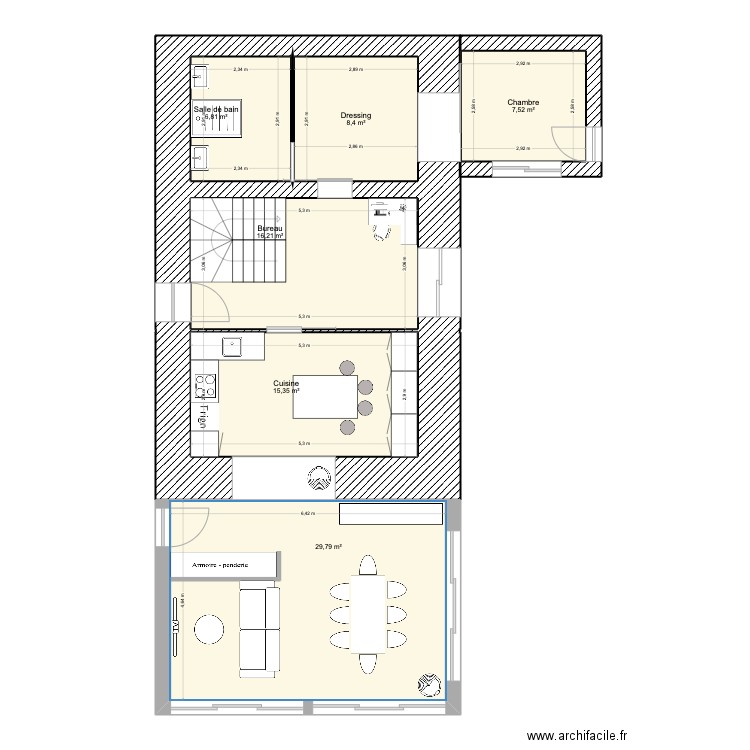 R.D.C Agrandissement. Plan de 6 pièces et 84 m2