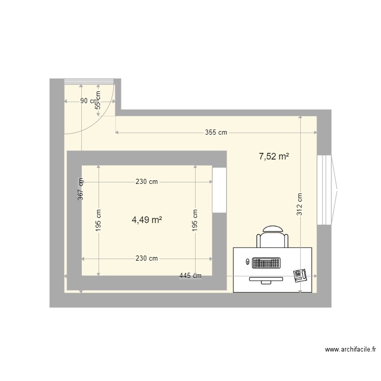 Bureau - Plan 2 pièces 19 m2 dessiné par PascalCo