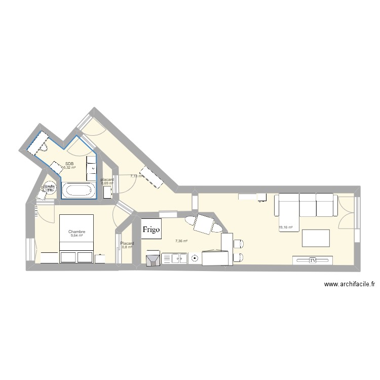 Versailles. Plan de 8 pièces et 51 m2