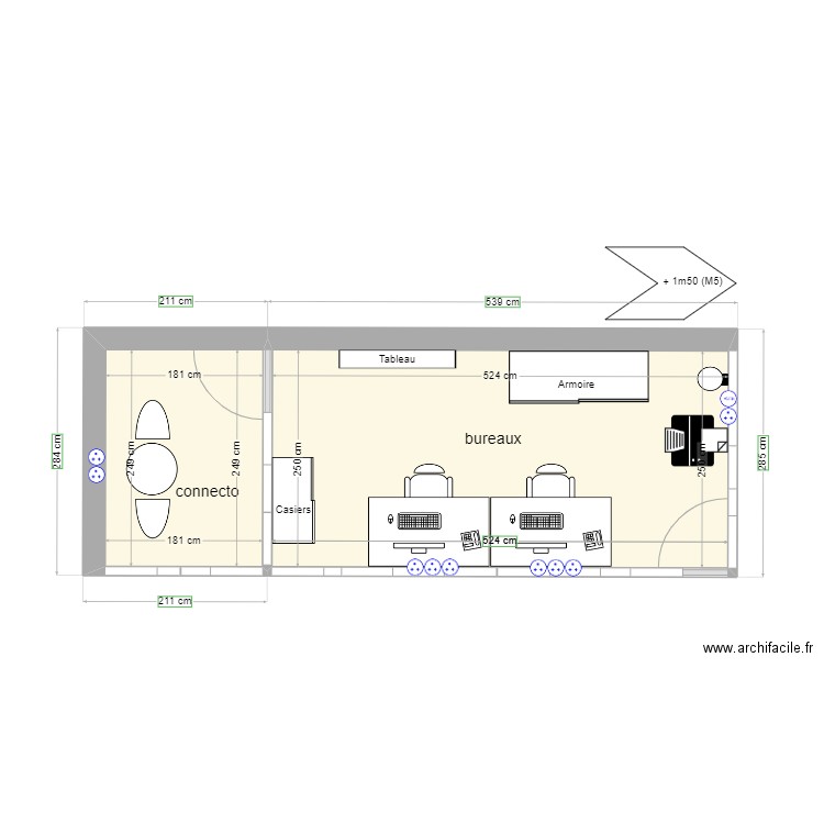 Bureau TL. Plan de 2 pièces et 18 m2