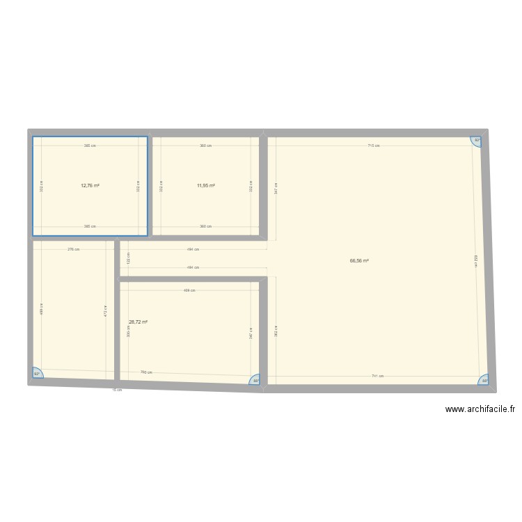 Etage 1 Bât C initial. Plan de 4 pièces et 120 m2