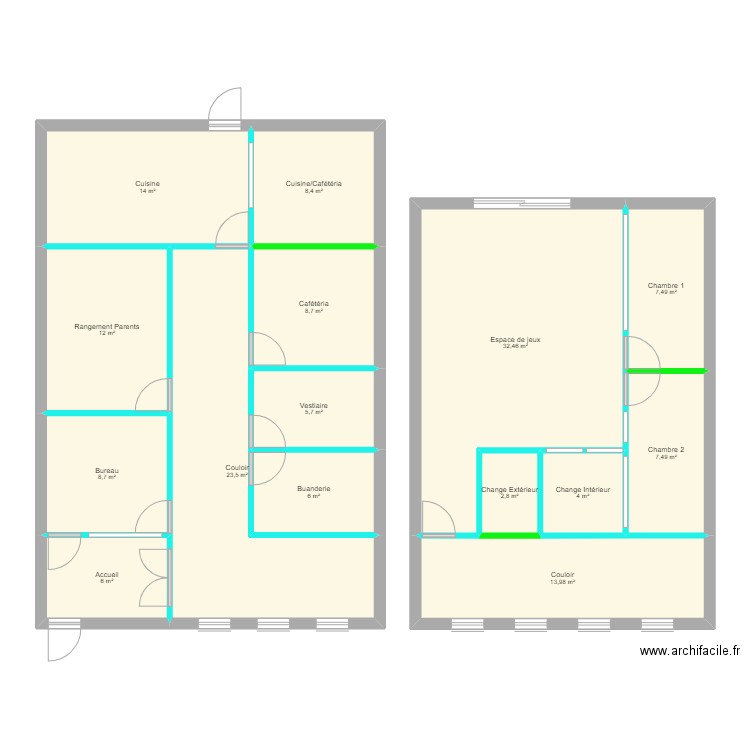 Crèche Concept. Plan de 15 pièces et 161 m2