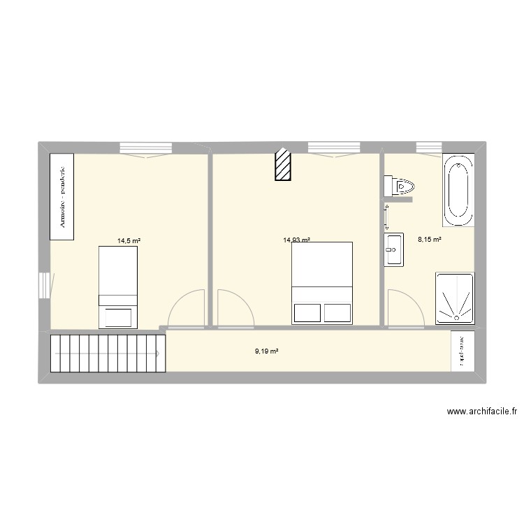 Maison étage. Plan de 4 pièces et 47 m2