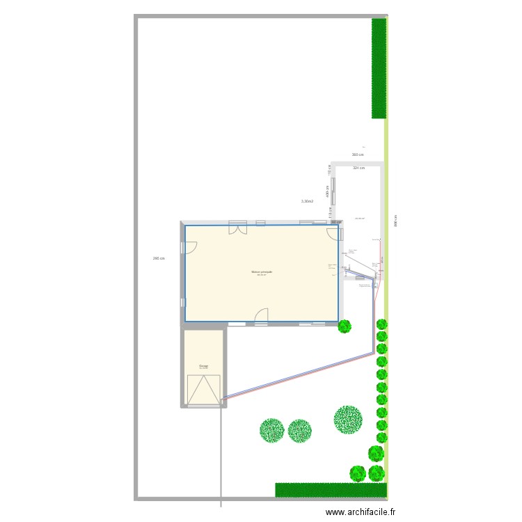 Plan de masse canalisation extension. Plan de 3 pièces et 104 m2