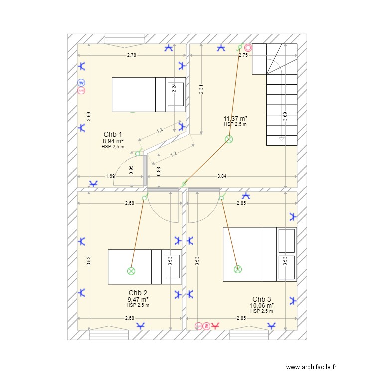 J-B Etage1. Plan de 4 pièces et 40 m2