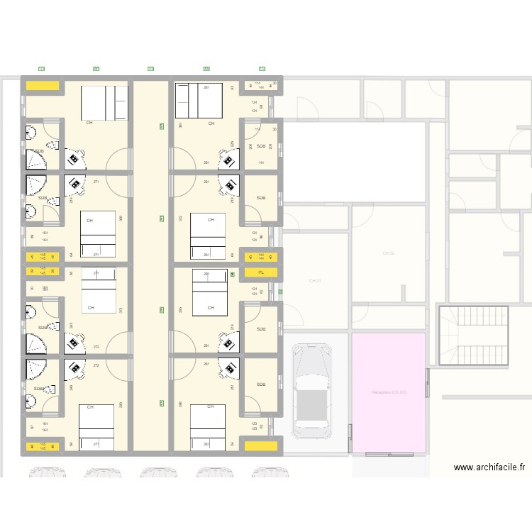 Plan Nouveau Bouaké avec R+1. Plan de 72 pièces et 706 m2
