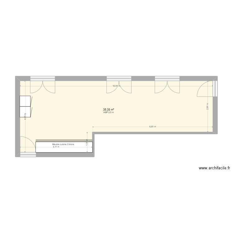 Réfectoire. Plan de 1 pièce et 36 m2