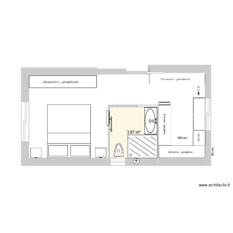 Chambre Codan. Plan de 1 pièce et 4 m2