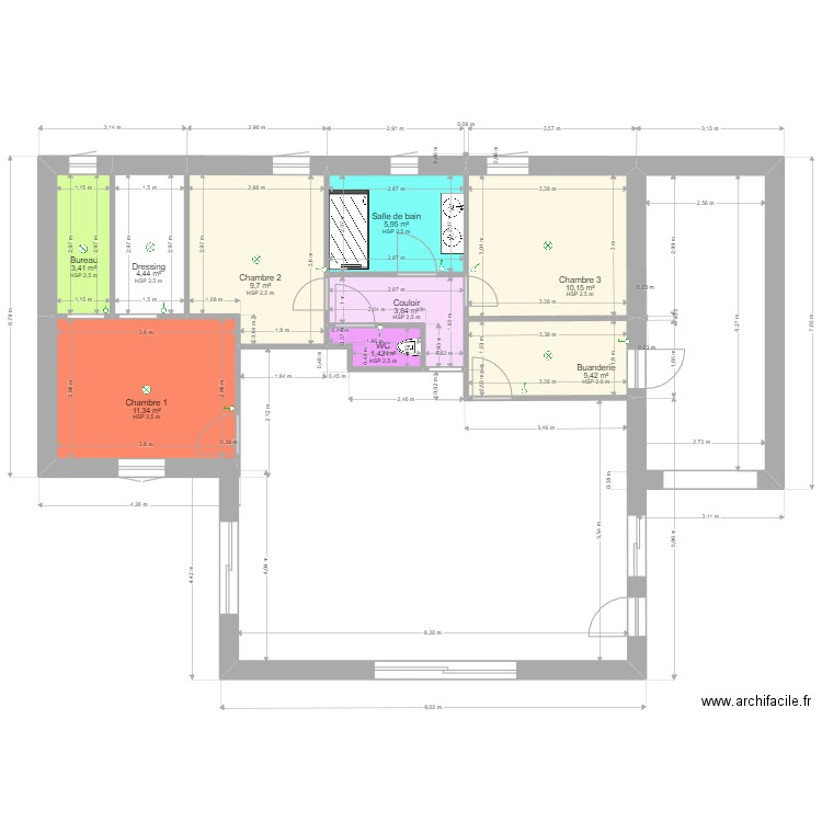 maison version 1. Plan de 9 pièces et 55 m2