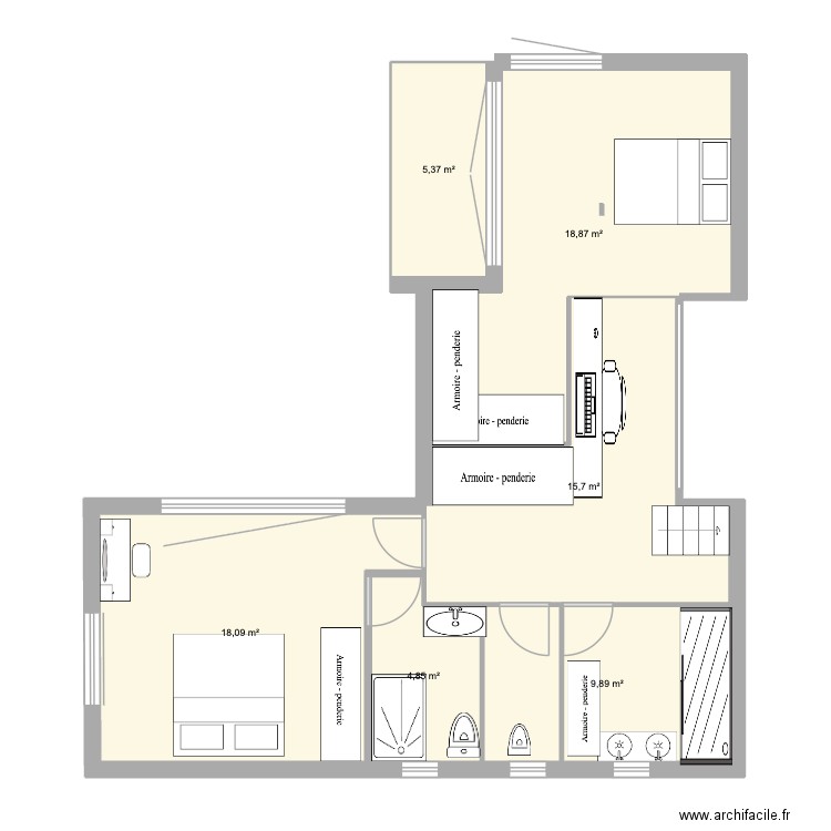 haut de la maison. Plan de 6 pièces et 73 m2