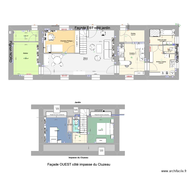 combles. Plan de 18 pièces et 129 m2