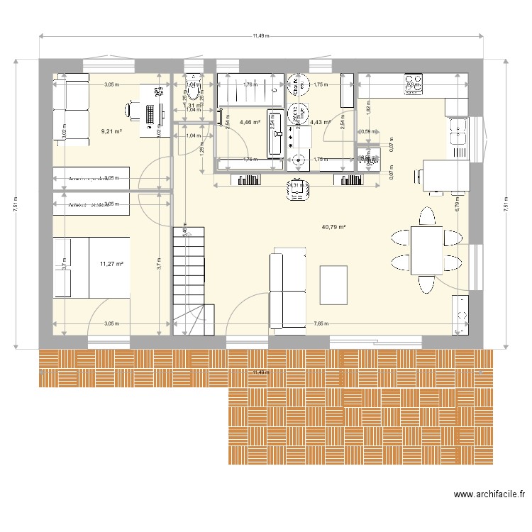 MAISON MARIE 4 bureau. Plan de 6 pièces et 71 m2