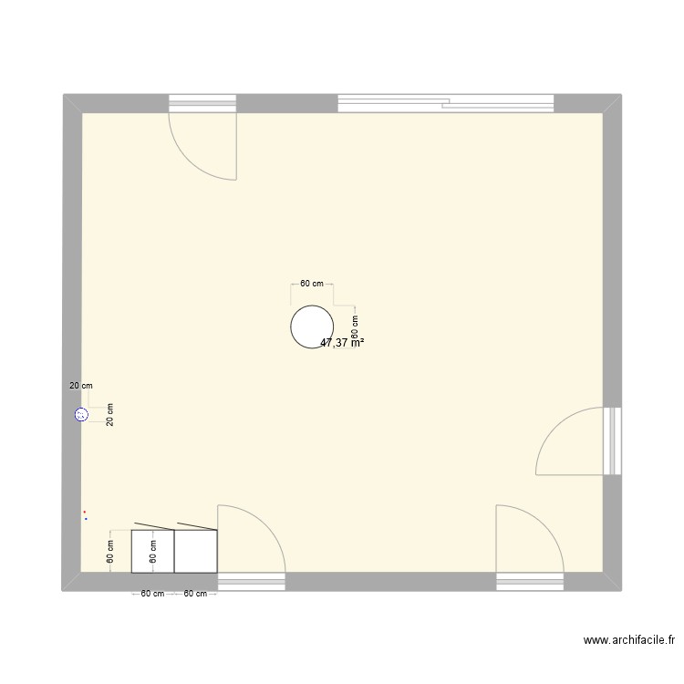 cuisine 32A Villerot. Plan de 1 pièce et 47 m2