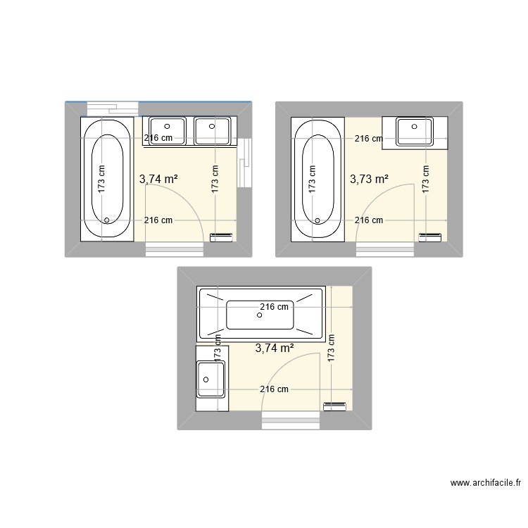 SALLE DE BAIN. Plan de 3 pièces et 11 m2